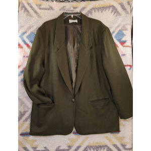 Alfred Dunner Wool Blazer Women 20 Green Vintage Oversized Button Front USA